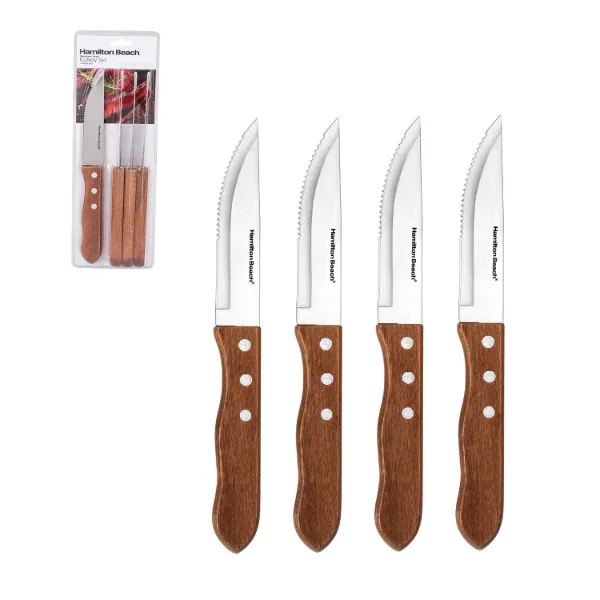 HB Steak Knife 4pc Set SS 4.5in with Wood Handle