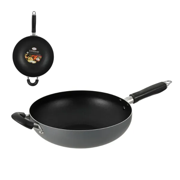 Alpine Cuisine Alum. Nonstick Coating Wok Gray Painting 12in 2MM Bakelite Handle