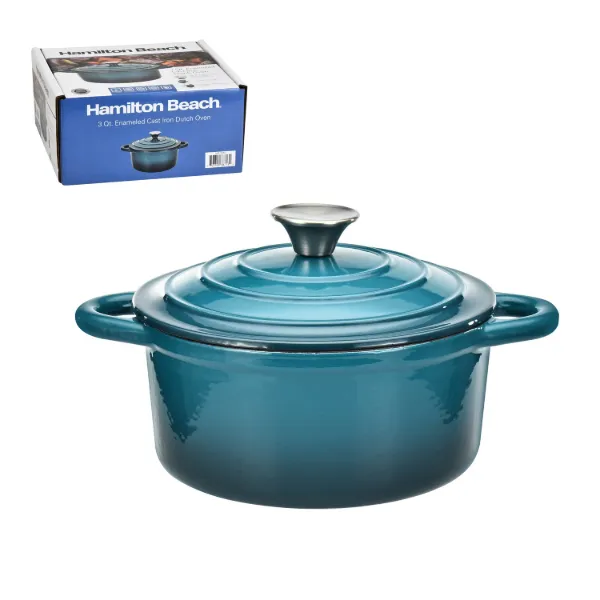 HB Cast Iron Dutch Oven 3Qt Cream Enamel coating Navy color