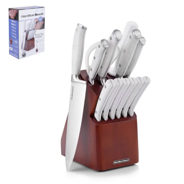 HB Cutlery 14pc Set SS with Wood Block White