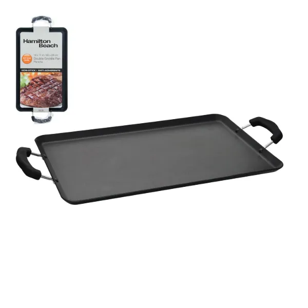 HB 19x11in aluminum double griddle, 3.0mm, black, Nonstick interior, soft touch handles