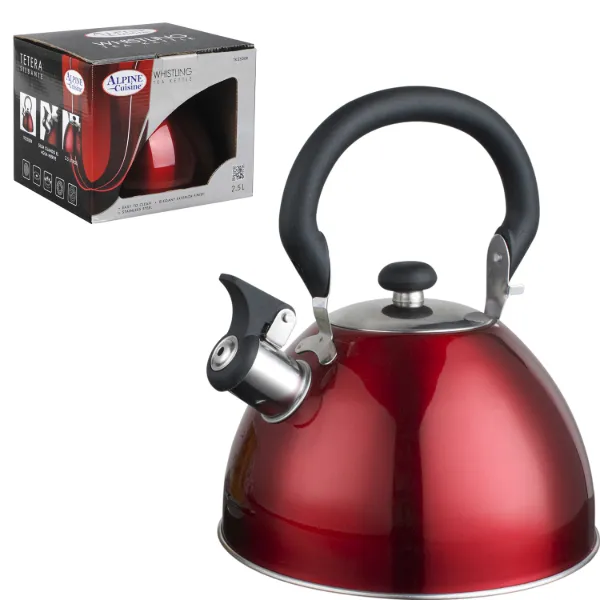 Tea Kettle. 2.5L Whistling. Red, Bakelite handle