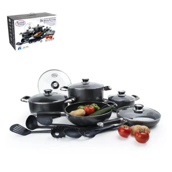 Cookware Set 16pc Aluminum Nonstick coating, with 6pc Nylon Tools, Gray