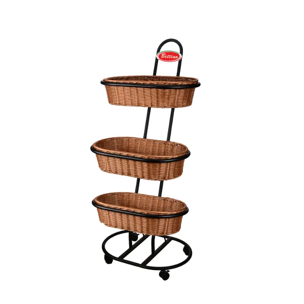 Basket Rack For Nut 24x30.5x55in with 3pc Tawny Oval Solid PP Basket