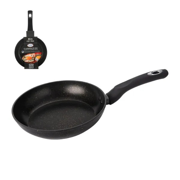 Fry Pan 8in Forged Alum., Nonstick with Marble Coating, Silicon Handle, Black Color,Induction Bottom