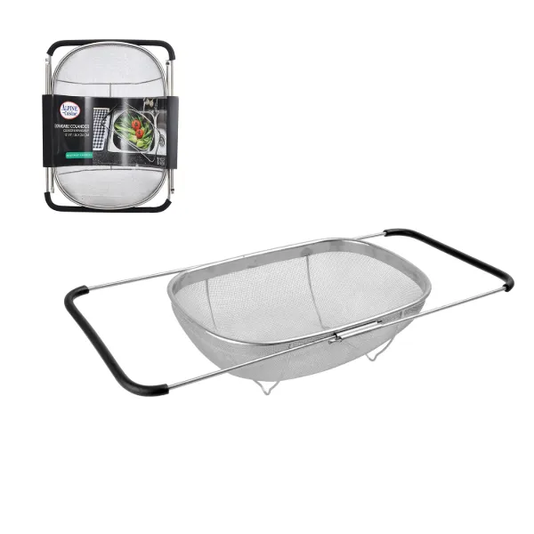 Over the sink colander w/expandable  Handle 14x9.5in SS