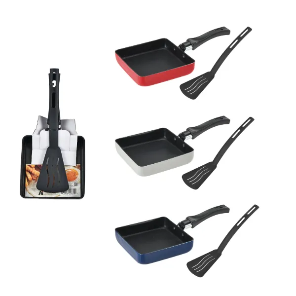 Alu. Square Fry Pan 5in Black nonstick coating Color painting with 1PC Nylon Tool