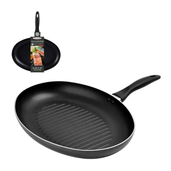 Fish Fry Pan AluminumOval shape 13.75x 10in Nonstick coating, Gray