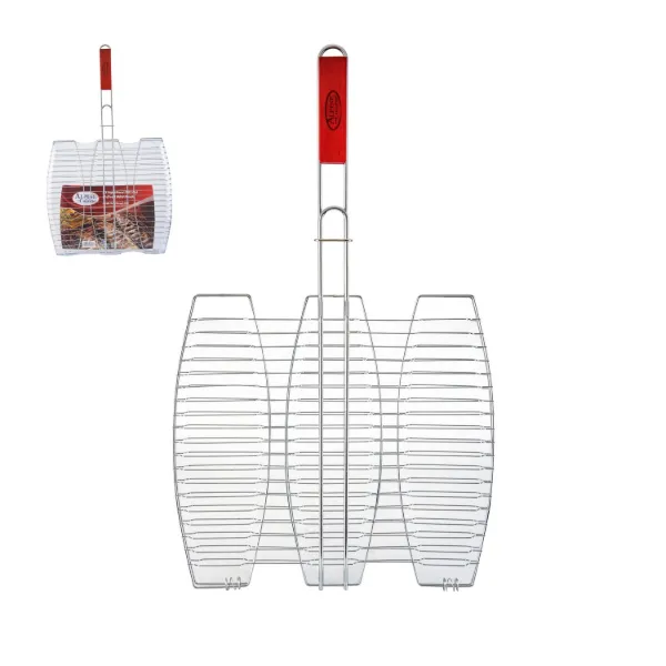 BBQ Fish Grill 25.5in with Wood handle 3 compartment