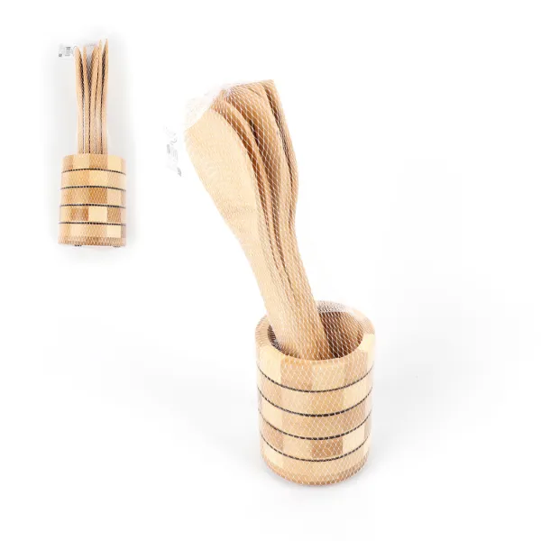 Bamboo Utensil 5pc Set 12in with Holder