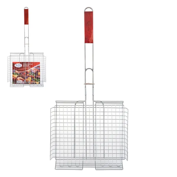 BBQ Grill Basket 24.5in Rectangular with Wood Handle