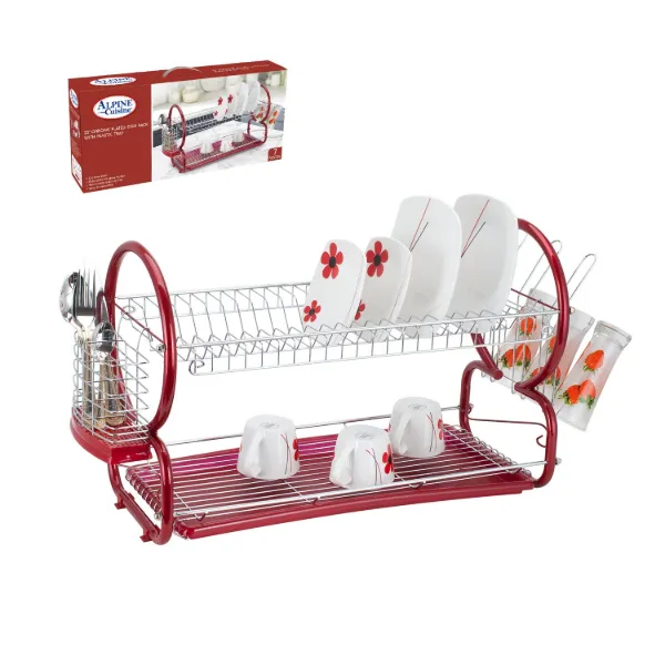 Dish Rack Chrome plated with PP tray 22in Red