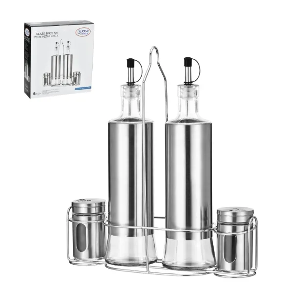 Glass Spice 4pc Set With Metal Rack 16.9oz and 3oz