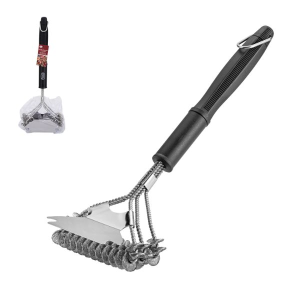 AC SS BBQ Triple Head Brush with Scraper 16.5x6in