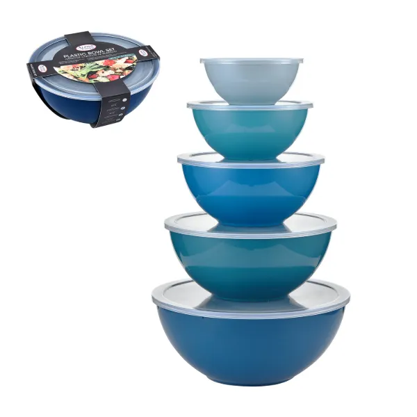 AC Set of 5pc Plastic Tonal Blue Plastic Bowl with Lids