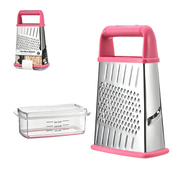 HB SS 4 Sides Multi Function Grater with Pink Handle 9.5in