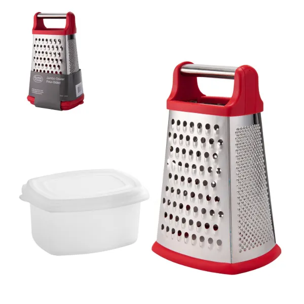 AC SS Jumbo Grater Four Sided with Storage Box 10in Red