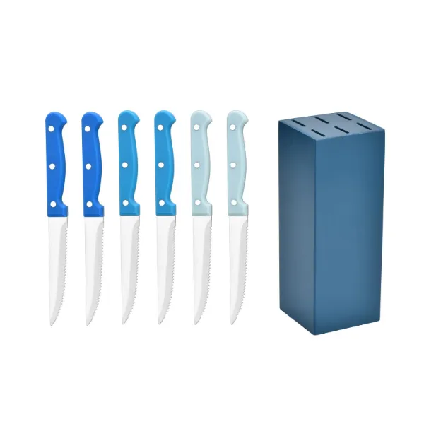 AC Set of 7pc Steak Knife with Tonal Blue PP Handle 4.5in