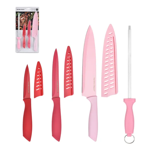 HB Set of 7pc Cutlery Pink Blade with Pink Sheath