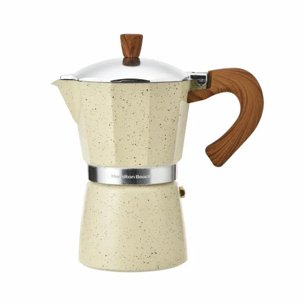 HB Alum Espresso Coffee Maker with 3 Beige Cups