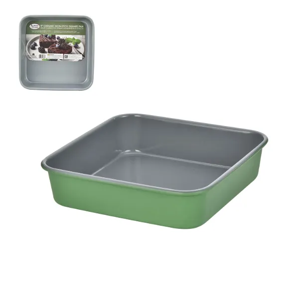 AC 9in Watercress Green Square Cake Pan 0.6mm Gray Nonstick coating