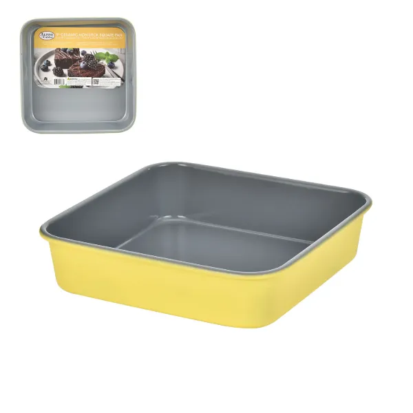 AC 9in Lemon Drop Yellow Square Cake Pan 0.6mm Gray Nonstick coating