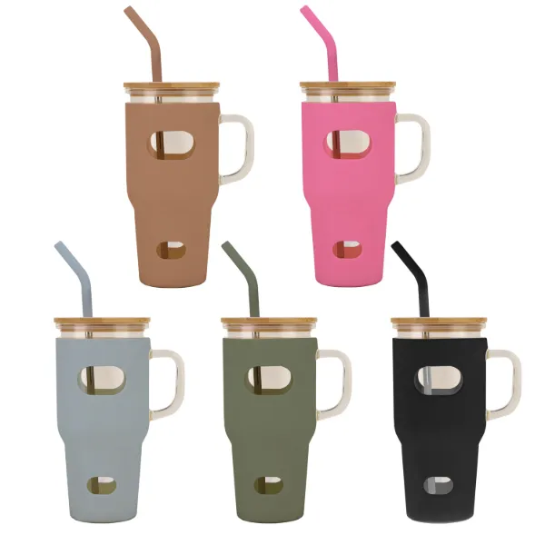 30oz High Brosilicone Glass Beer Mug with handle and straw
