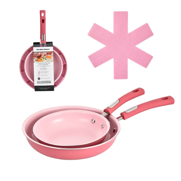 HB Set of 2pc Alum Fry Pan 8in 10in  Pink Ceramic Coating