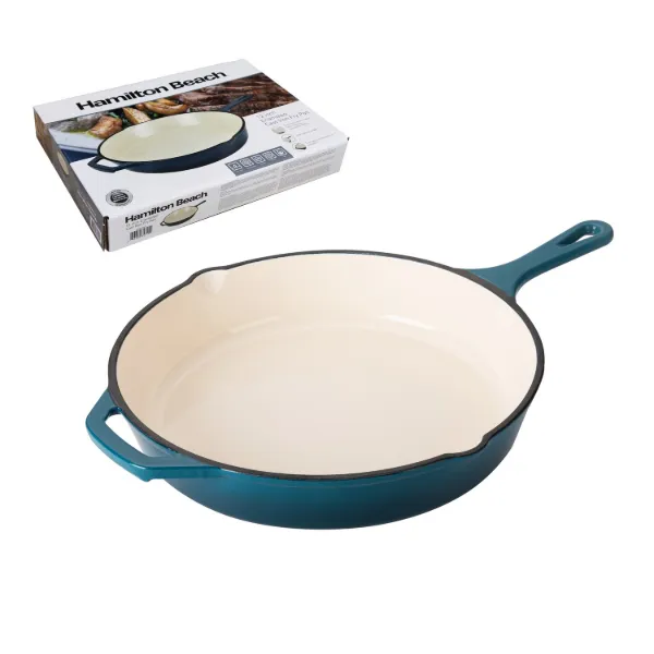 HB Cast Iron Fry Pan Cream Enamel Coating 12in Blue