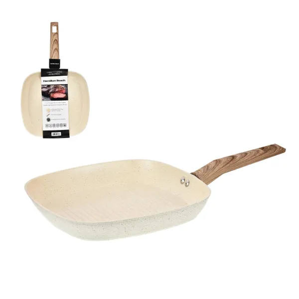HB Alum Forged Grill Pan Beige Ceramic Coating 11in