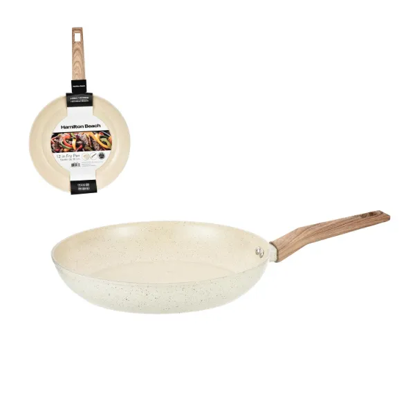 HB Alum Forged Fry Pan Beige Marble Ceramic 12in