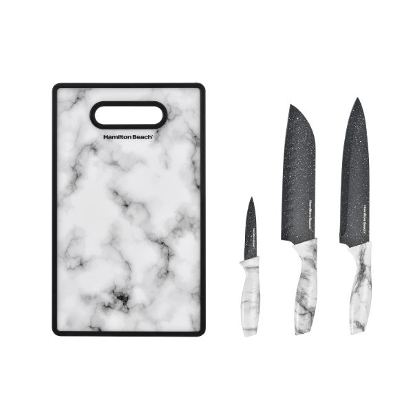 HB Stainless Steel 4pc Cutlery Set Marble Coating with Woodlike Handle