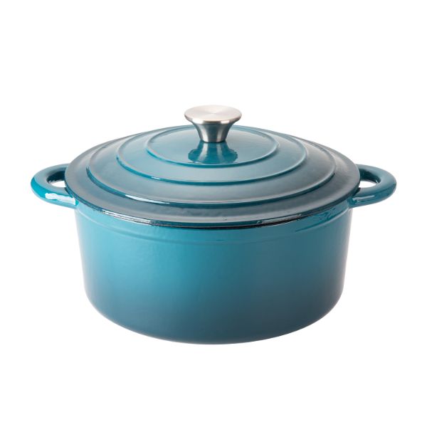 HB Cast Iron Dutch Oven Cream Enamel Coating Navy 5.5qt