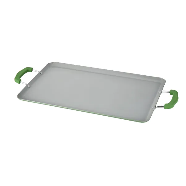 AC Alu. Double griddle 19x11in Grey nonstick coating Matt Watercress Green painting