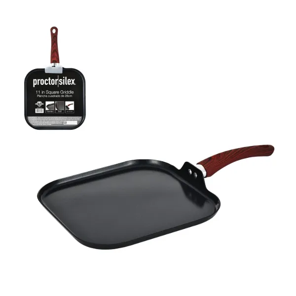 PS 11in Griddle 2.2mm Black with Black Ceramic Coating Red Woodlike Handle