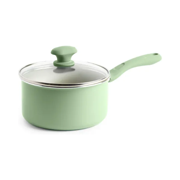 AC Alu. Sauce pan 2Qt Cool grey ceramic coating Matt Watercress Green painting with glass lid