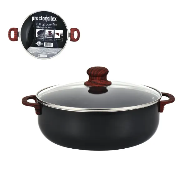 PS 4qt Low Pot 2.2mm Black with Black Ceramic Coating Red Woodlike handle