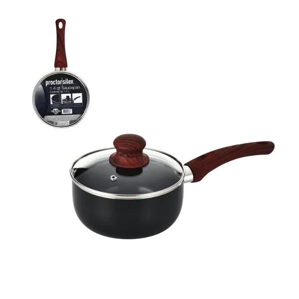 PS 1.5qt Saucepan 2.2 mm Black with Black Ceramic Coating Red Woodlike handle