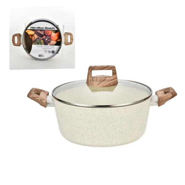 HB Alum Forged Dutch Oven Beige Marble Ceramic 4.3qt 9.5in