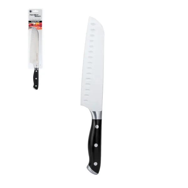 HB SS Forged Santoku Knife ABS Double Bolster Triple Rivet Handle 7in