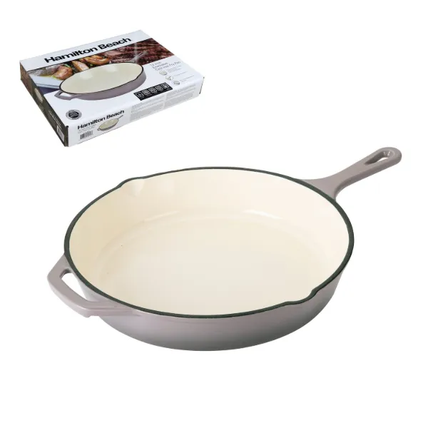 HB Cast Iron Fry Pan Cream Enamel Coating 12in Grey