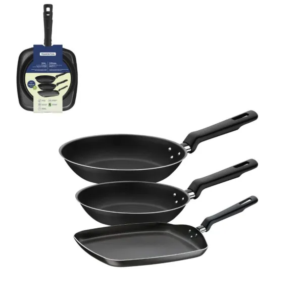 Tramontina Alum Set of 3pc Fry Pans and Griddle 8in 9.5in 10.25in