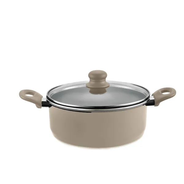 HB 8.5qt Dutch Oven Gray Ceramic Coating Tan Paint  Softtouch Handle Glass Strainer Lid