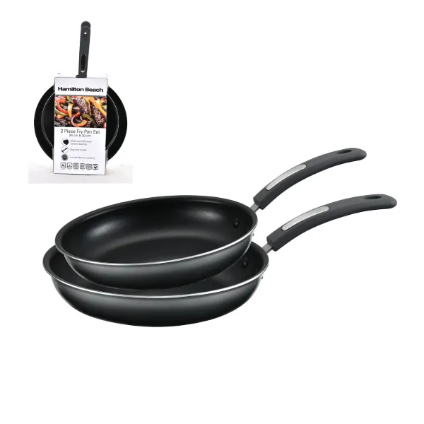 HB Set of 2pc Alum Fry Pan Black Ceramic Coating 9.5in 12in, Grey - Cool gray 10