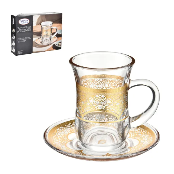 AC Set of 6 by 6 Tea Glass with Gold Design 5oz 148ml