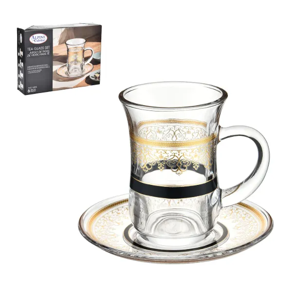 AC Set of 6 by 6 Tea Glass with Gold Design 5oz 148ml