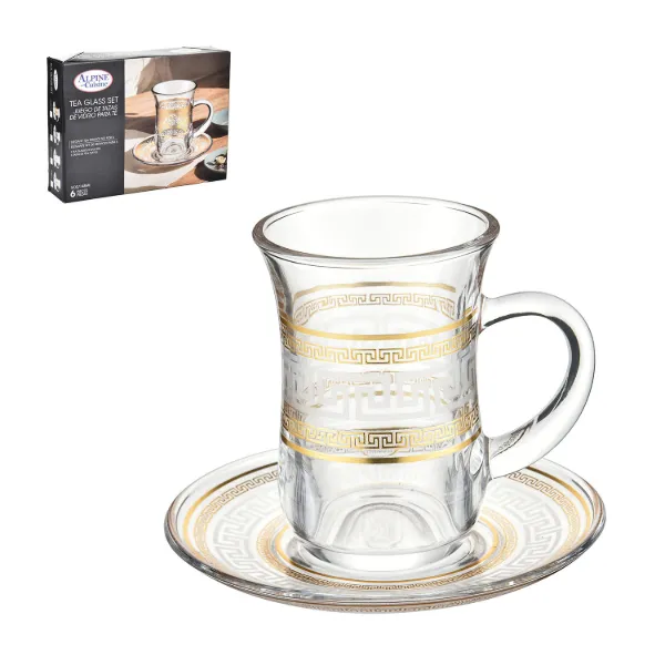 AC Set of 6 by 6 Tea Glass with Gold Design 5oz 148ml