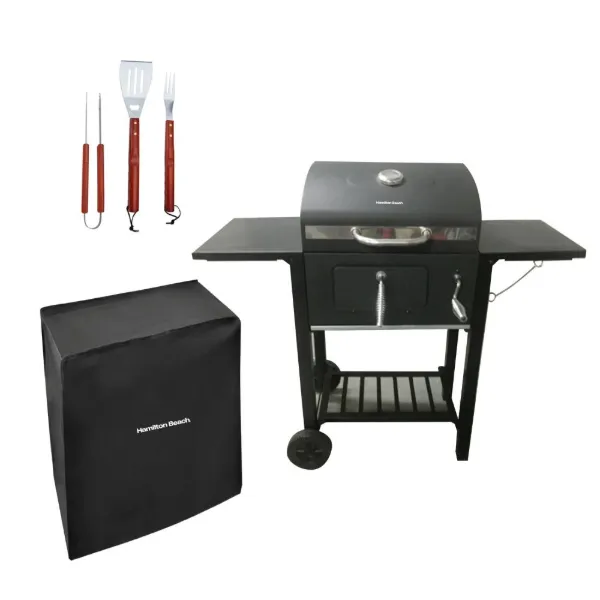 HB SS BBQ Grill with BBQ Tools and Cover 42.91x18.9x37.6in