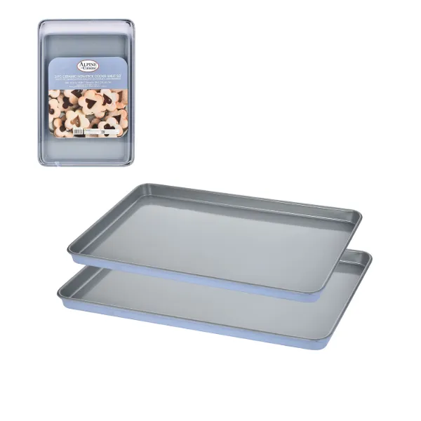 AC 17in and 19in Chambray Blue Cookie Sheet 2pc Set 0.6mm Gray Nonstick coating