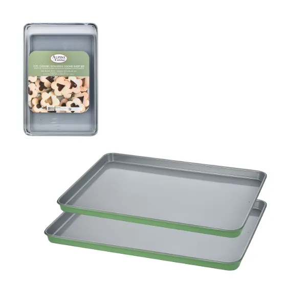 AC 17in and 19in Watercress Green Cookie Sheet 2pc Set 0.6mm Gray Nonstick coating